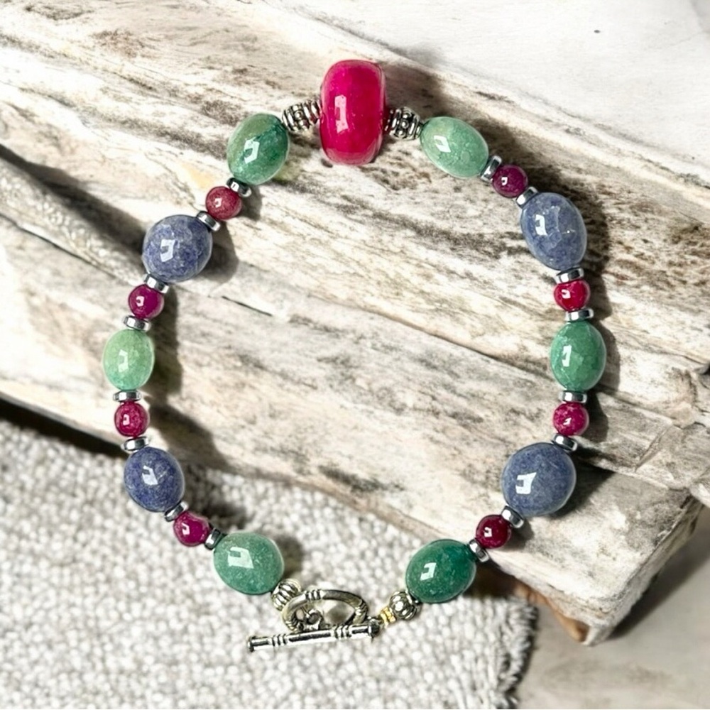 Green Aventurine & Ruby & Blue Sapphire Bracelet